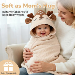 CandyHome hooded deer towel provides cozy post-bath comfort for babies.