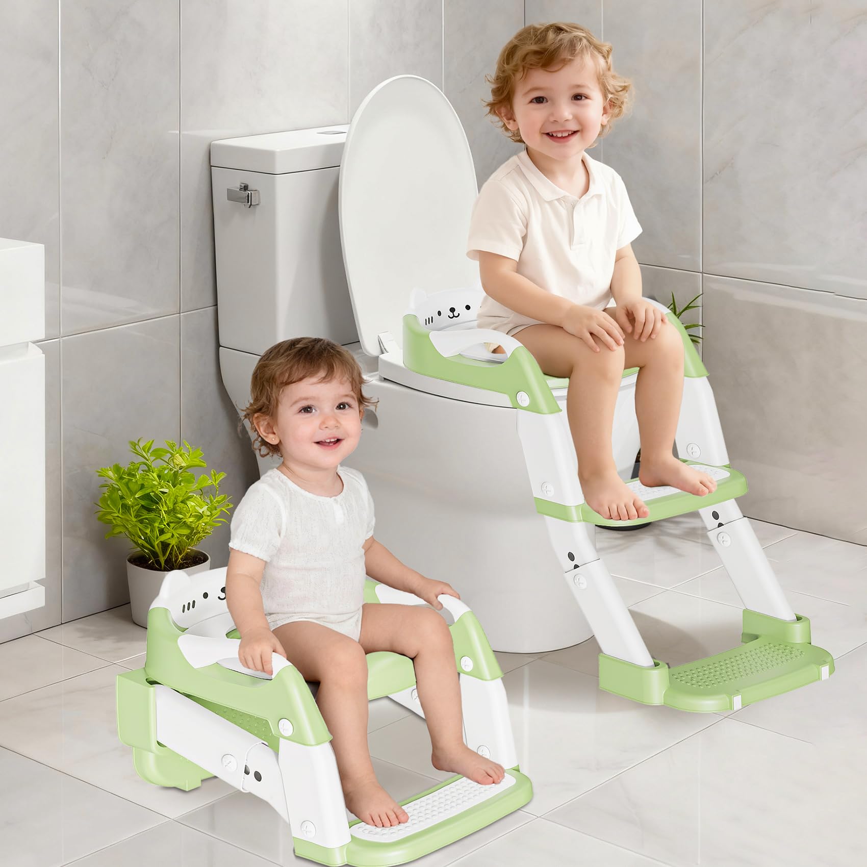 CandyHome green finish highlights kid-friendly, easy-access bathroom design.