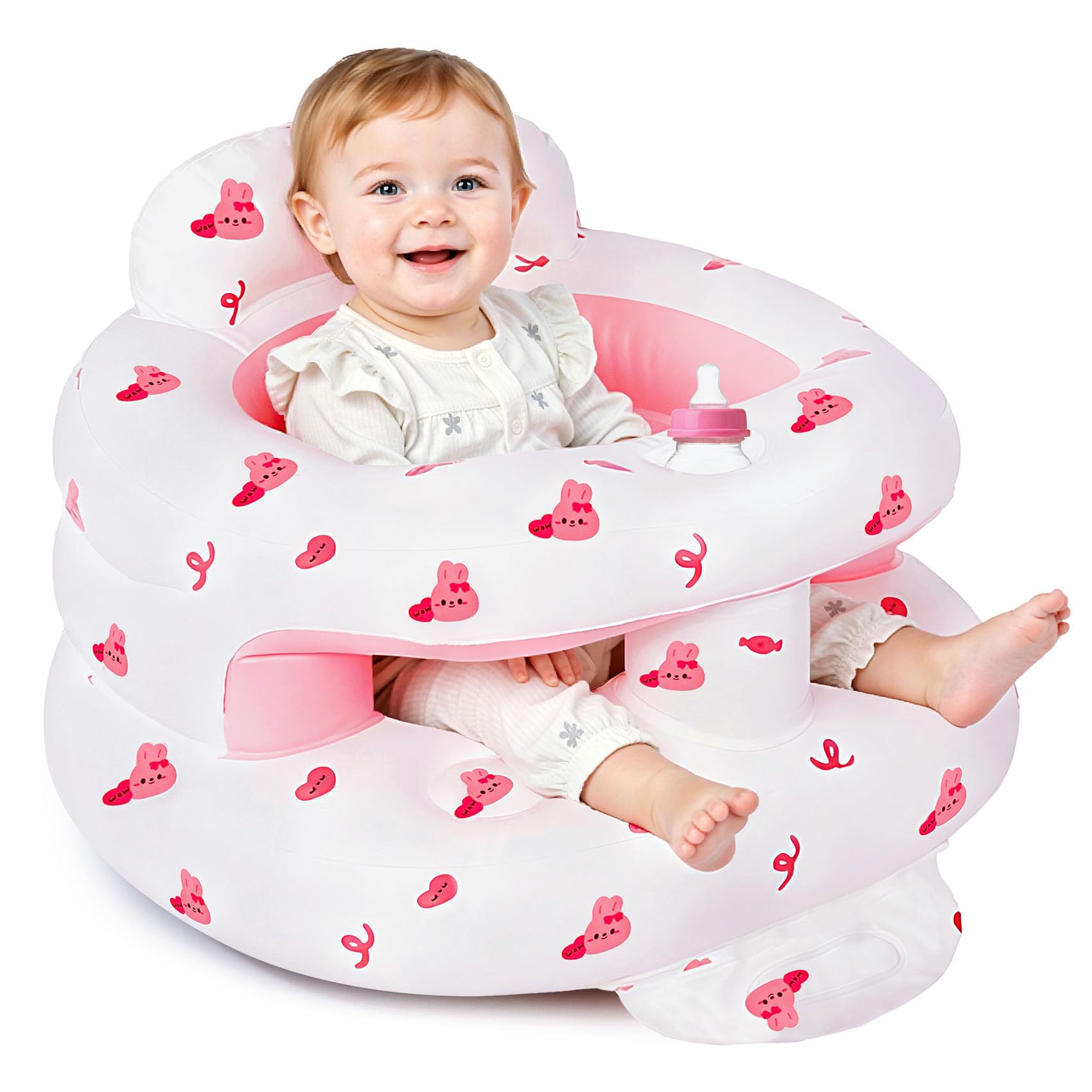 CandyHome Rabbit inflatable baby seat side view promoting stable sitting during play.