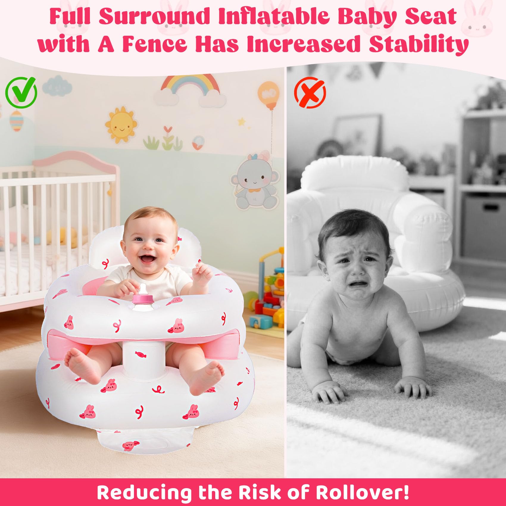 CandyHome Rabbit sit-me-up chair on the floor supports early sitting.