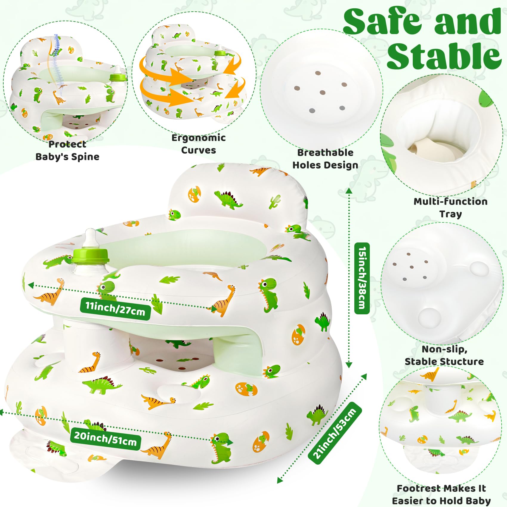 CandyHome inflatable seat with surround safety fence prevents tipping