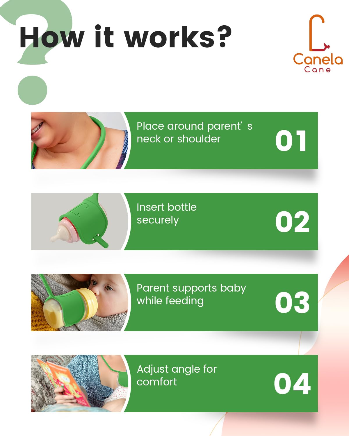 Canela Cane adjustable-feeding-angle demonstrates caregiver-centered control for comfortable sessions.