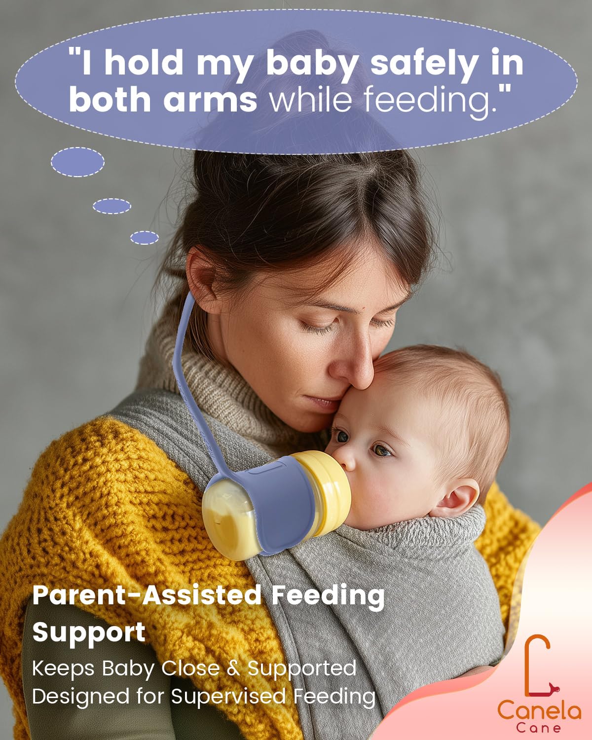Canela Cane blue feeding aid helps parents assist feeding sessions smoothly.