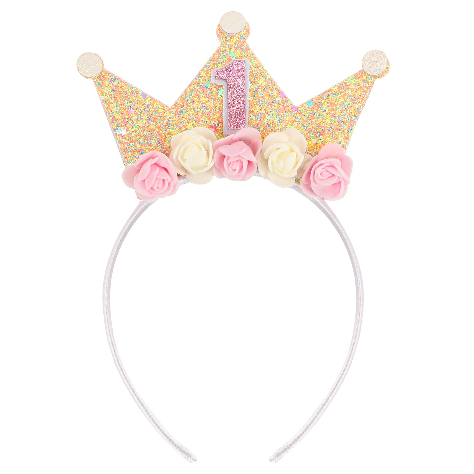 Canitor first birthday crown front view with glittery felt for photo shine
