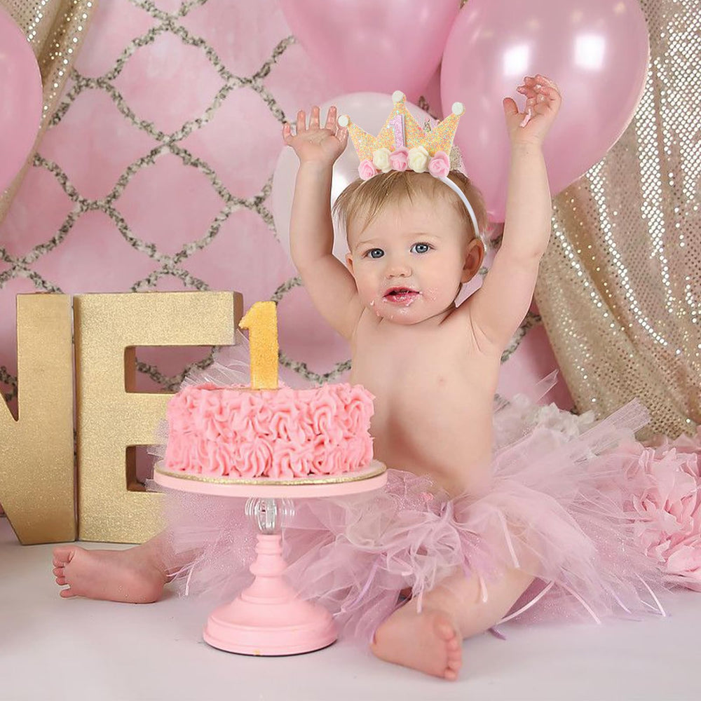 Canitor sparkly crown with flowers for cute birthday photo shoots
