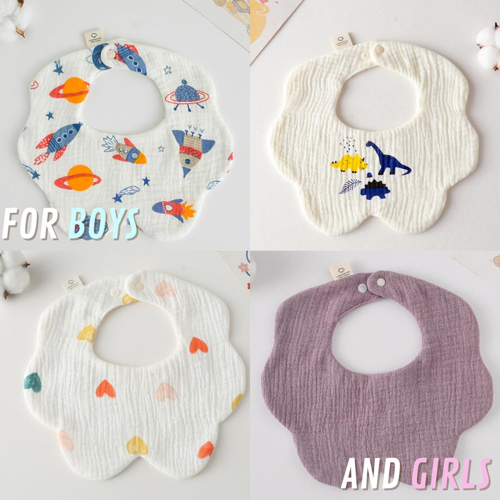 Canjolie bib in six-layer cotton muslin absorbs drool while remaining soft on skin.