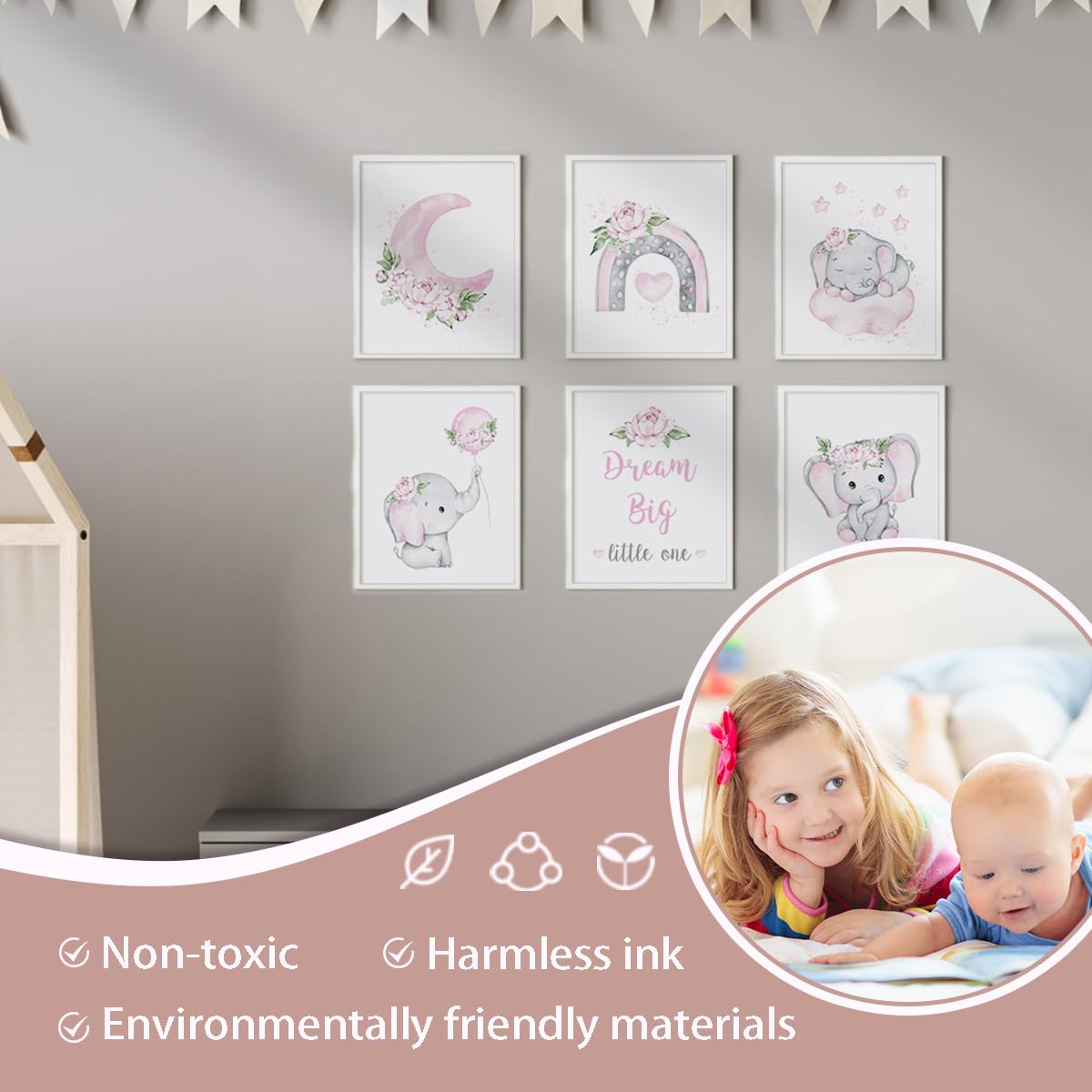 Canssape canvas nursery art with soft-colored elephants for calm walls