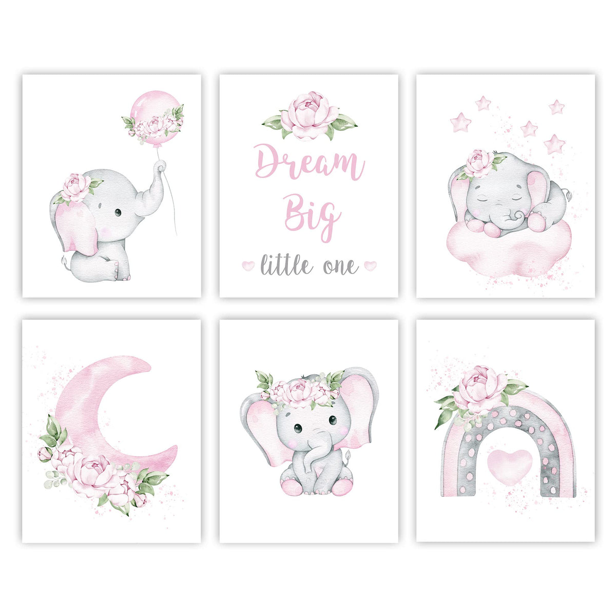 Canssape pink elephant nursery wall art in soft pastels for gentle nursery ambiance