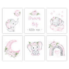 Canssape pink elephant nursery wall art in soft pastels for gentle nursery ambiance