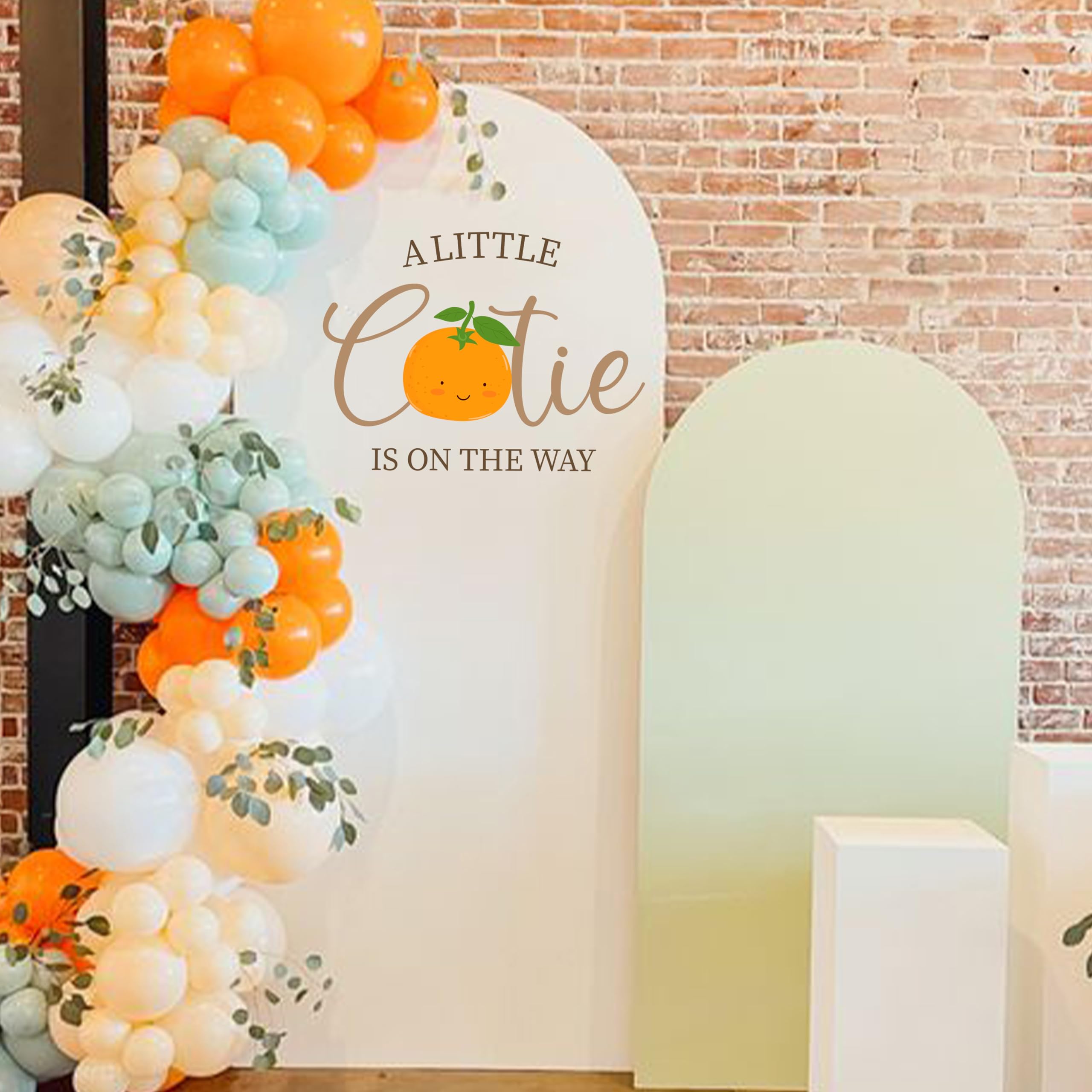 CANTLY A Little Cutie Is On The Way wall sticker for orange baby shower décor.