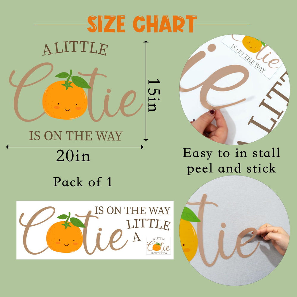 CANTLY A Little Cutie Is On The Way wall sticker enhances orange birthday party backdrops.