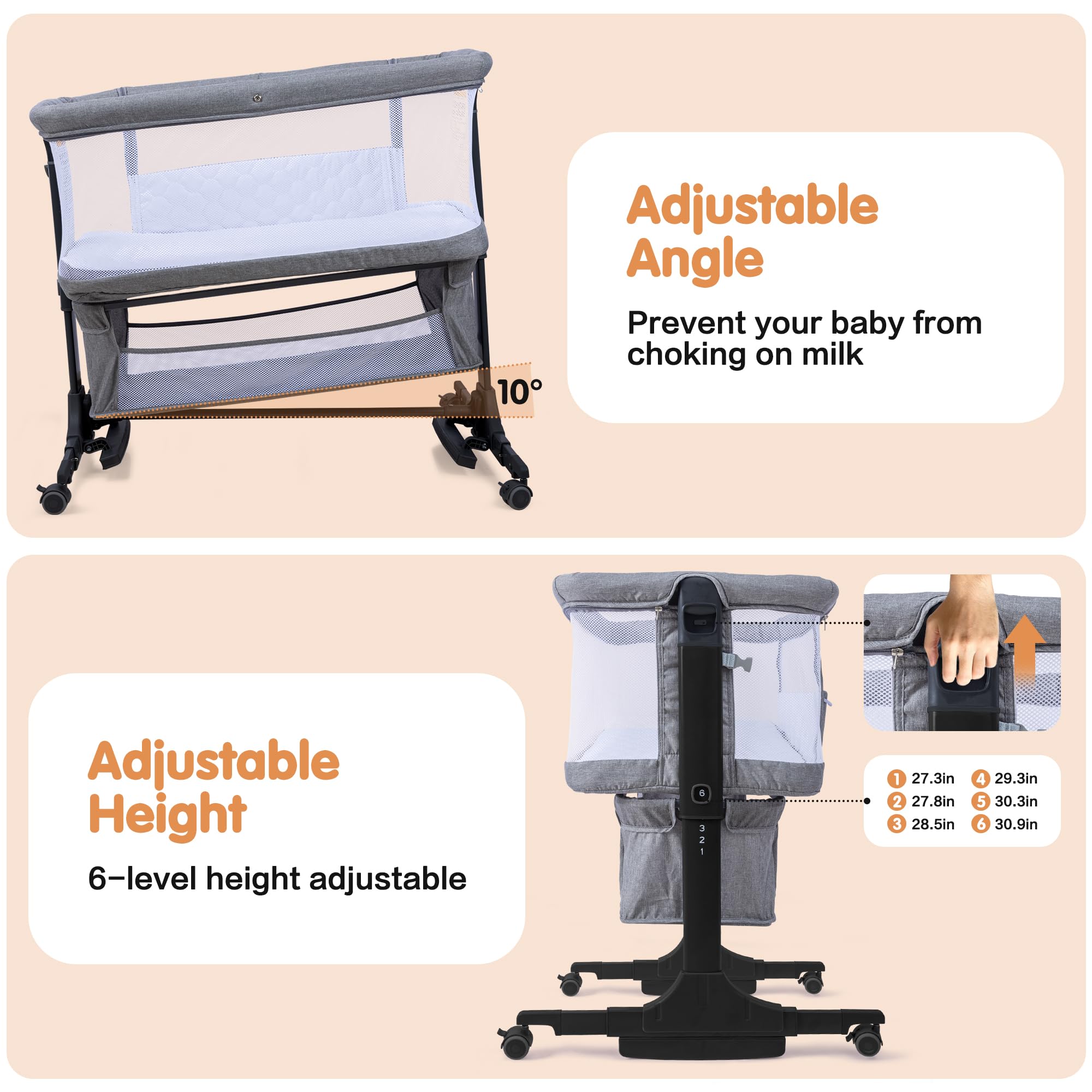 CAPAKIDDO bedside-sleeper with rocking mode provides a soothing cradle-like feel.