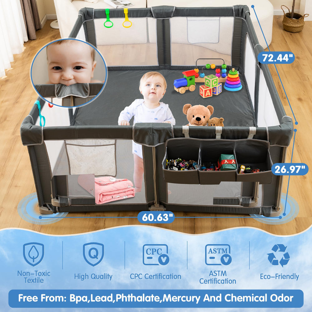 CAPAKIDS 50x50 inch play zone inside a spacious enclosure.