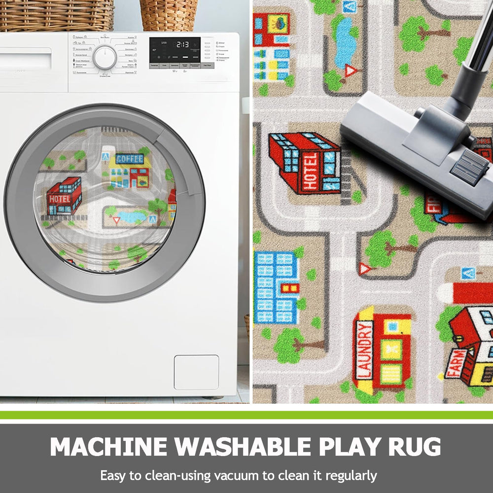 Capslpad machine-washable traffic rug is easy to clean after play.