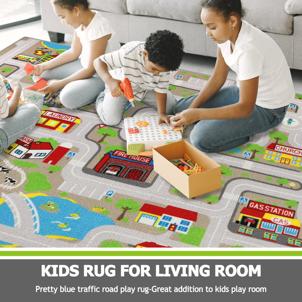 Capslpad playroom nursery rug suits kids' rooms and classrooms.