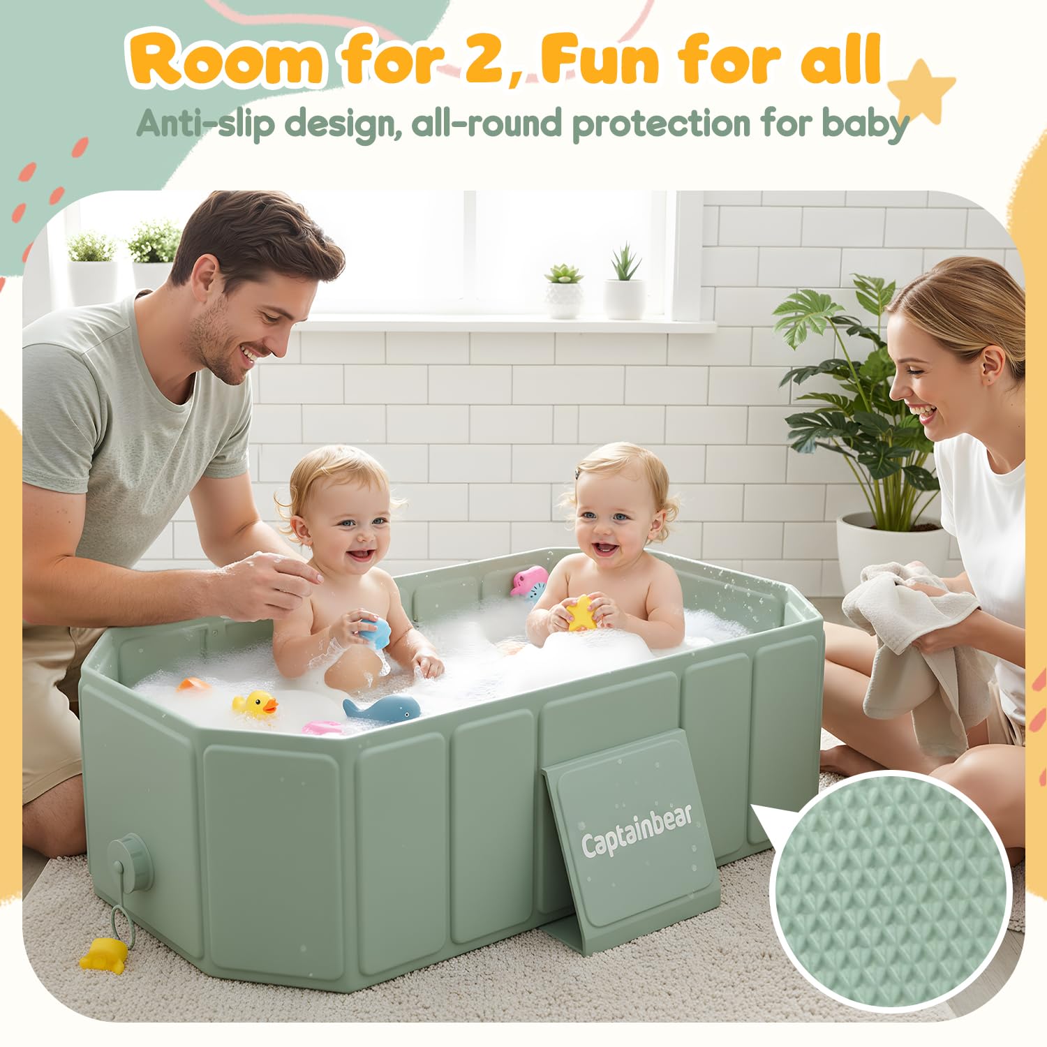 Captainbear bathtub offers generous space from 6 months to 5 years.