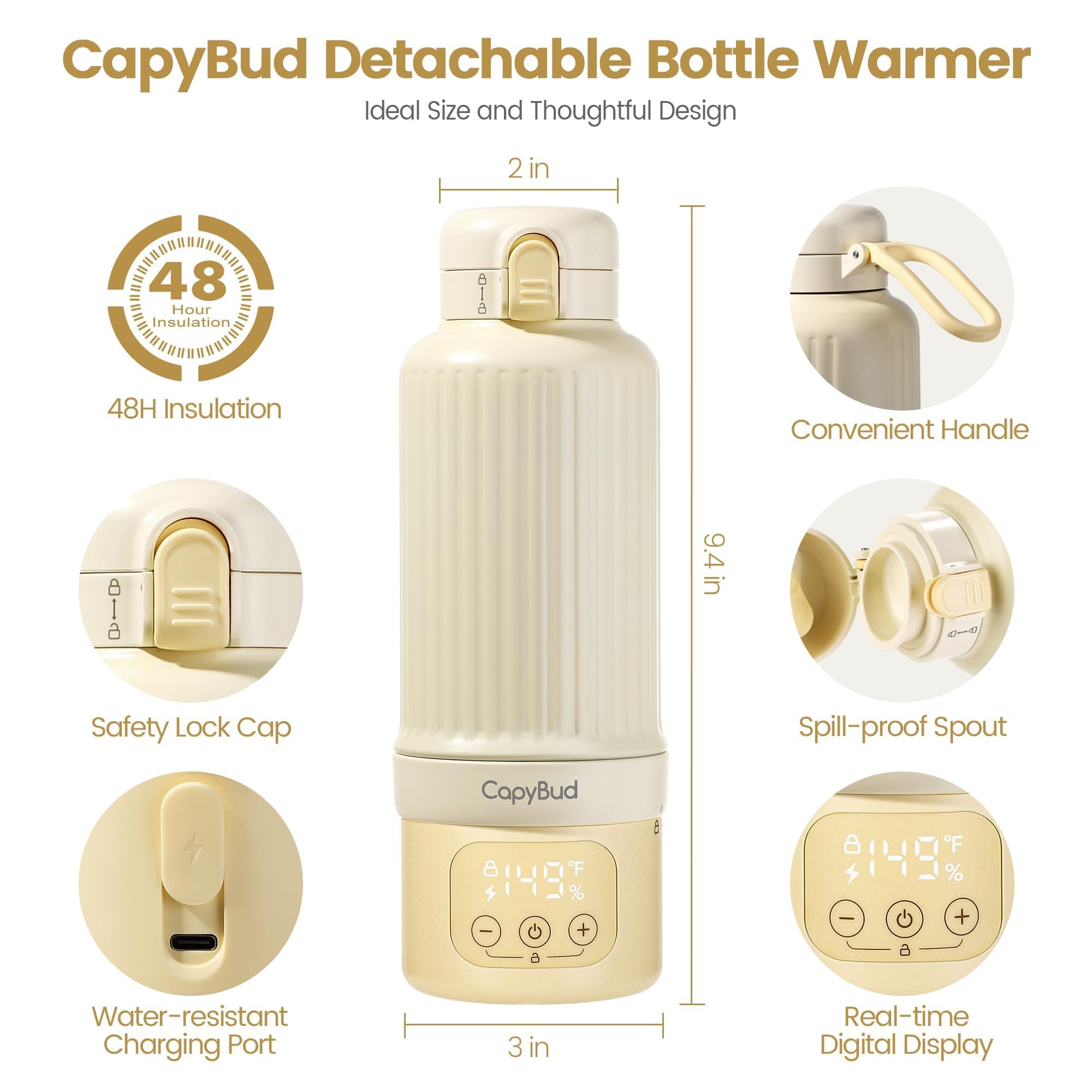 CapyBud bottle warmer detachable battery in use for easy cleaning