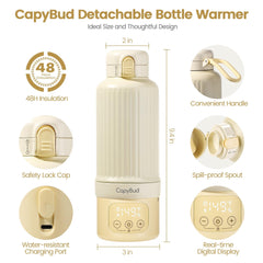 CapyBud bottle warmer detachable battery in use for easy cleaning