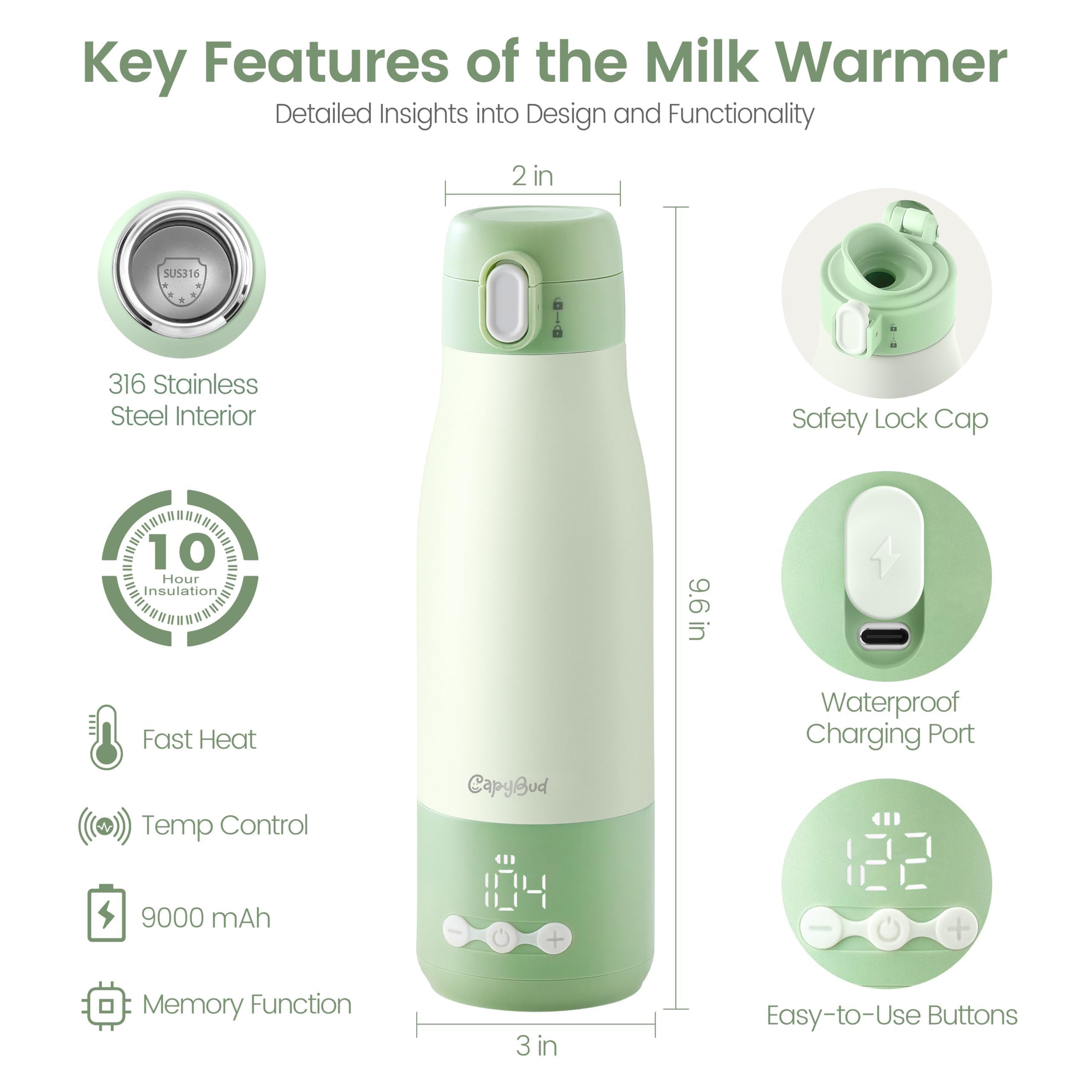 CapyBud offers five precise temperature settings for customized warmth.