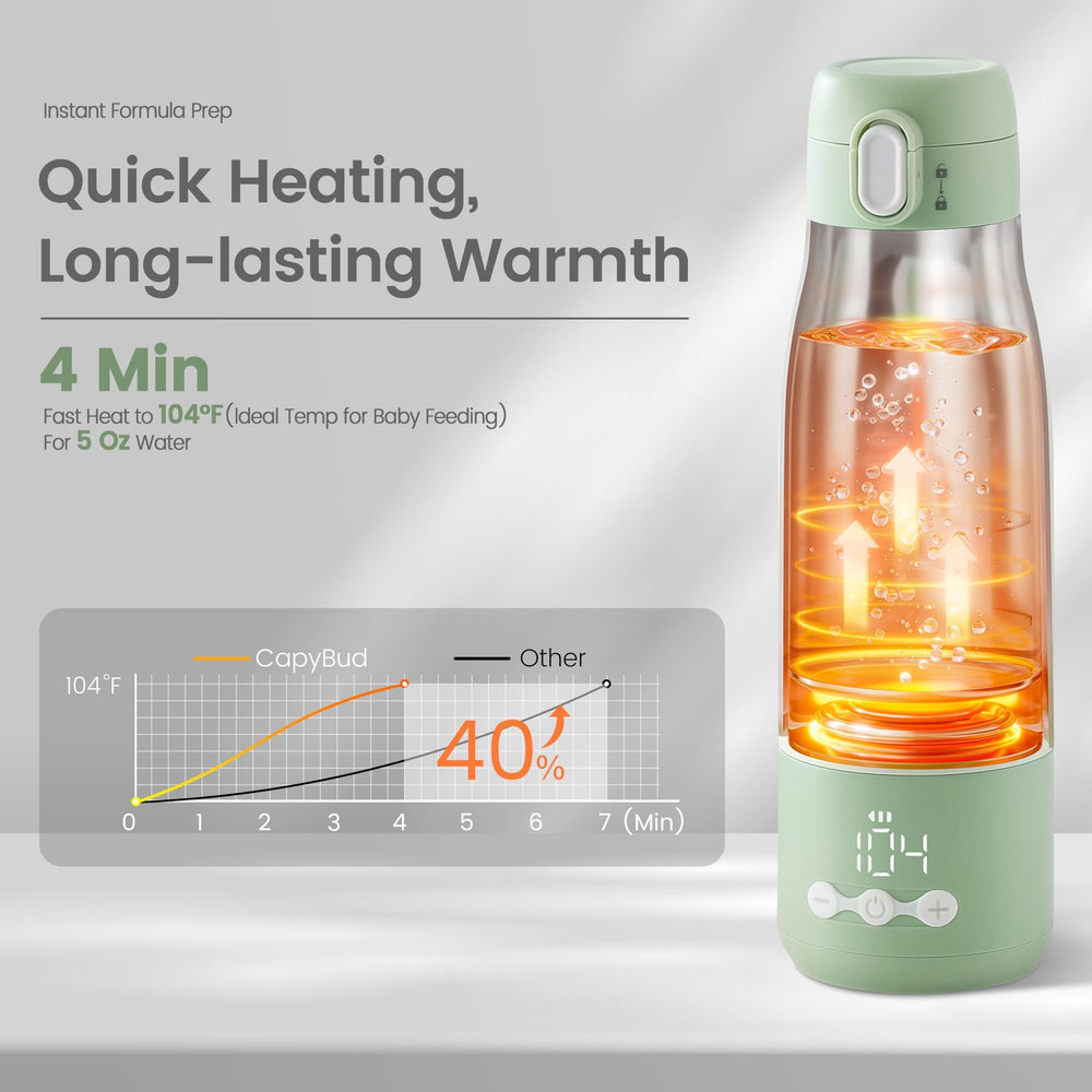 CapyBud bottle warmer with easy one-touch operation for quick heating.