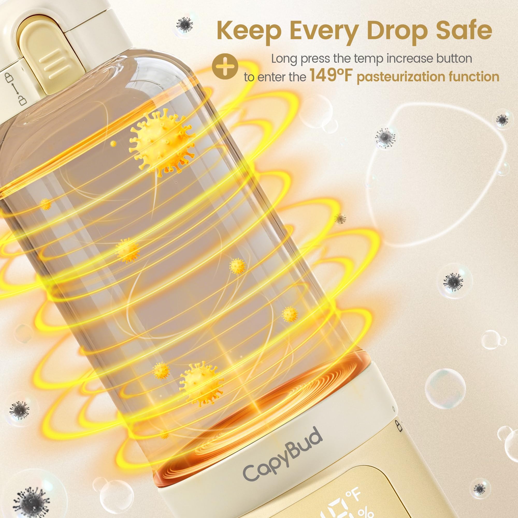 CapyBud bottle warmer safety features including auto shut-off