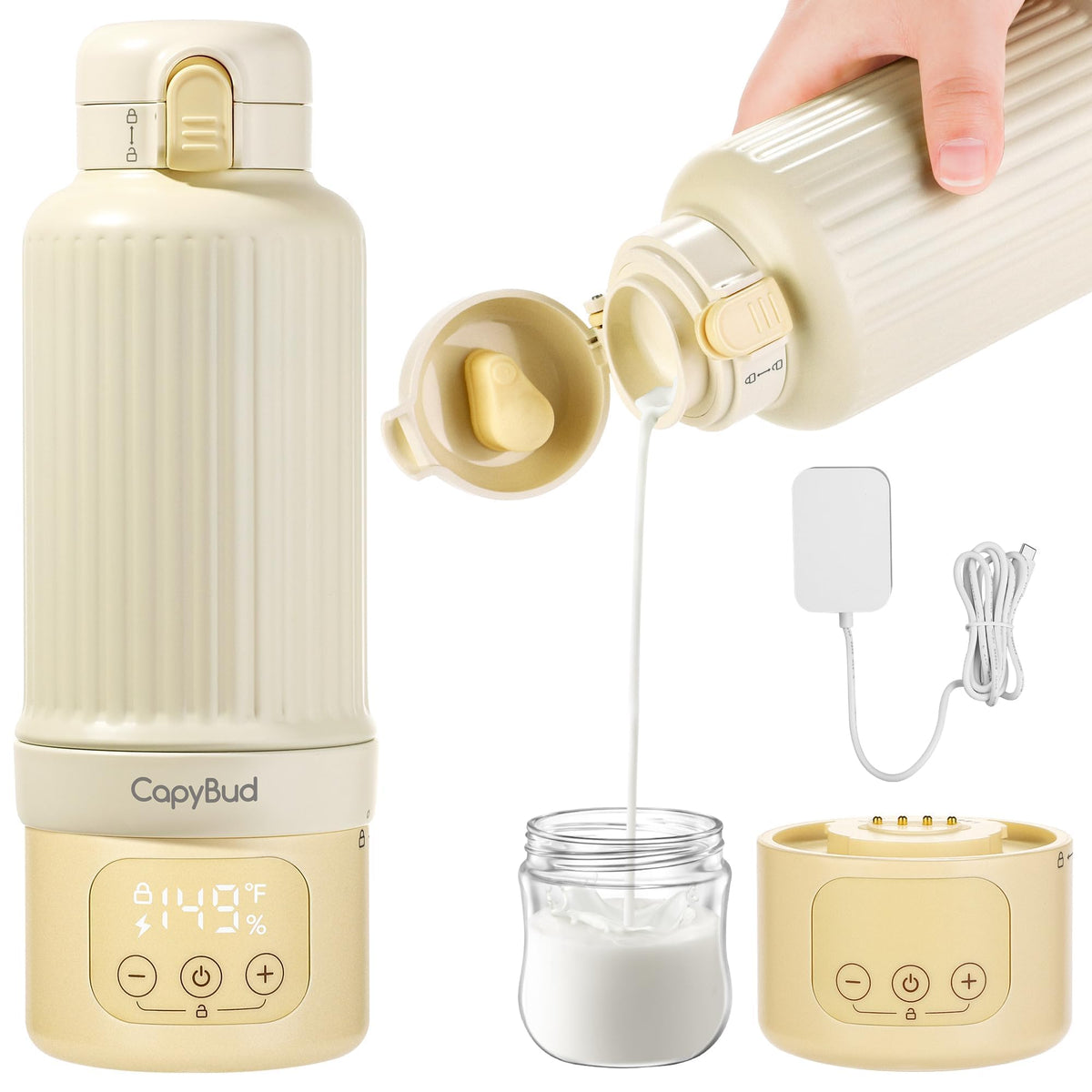CapyBud bottle warmer travel front view for easy on-the-go feeding