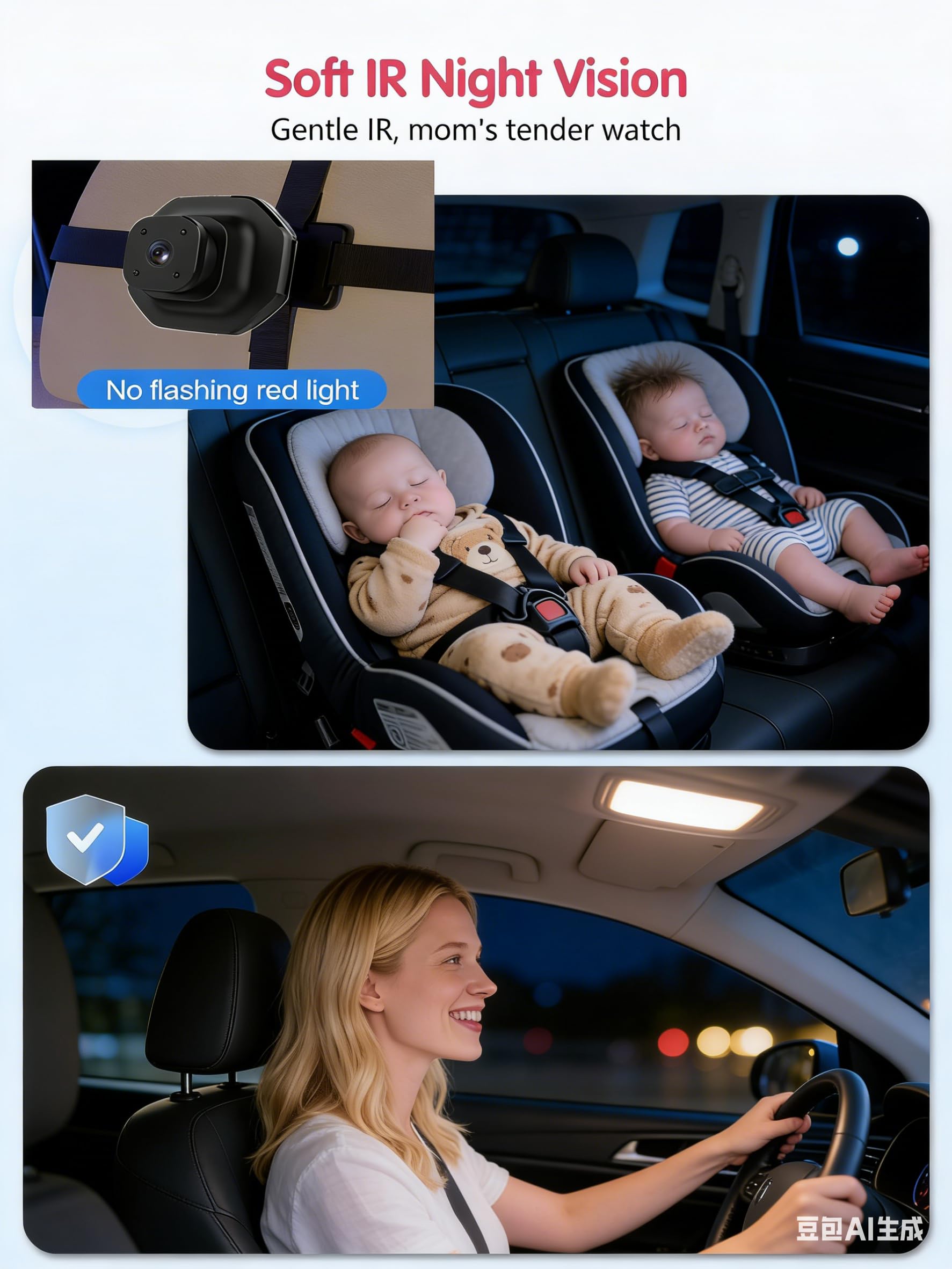 Car Baby Monitor 360-degree adjustable cameras provide flexible viewing angles.