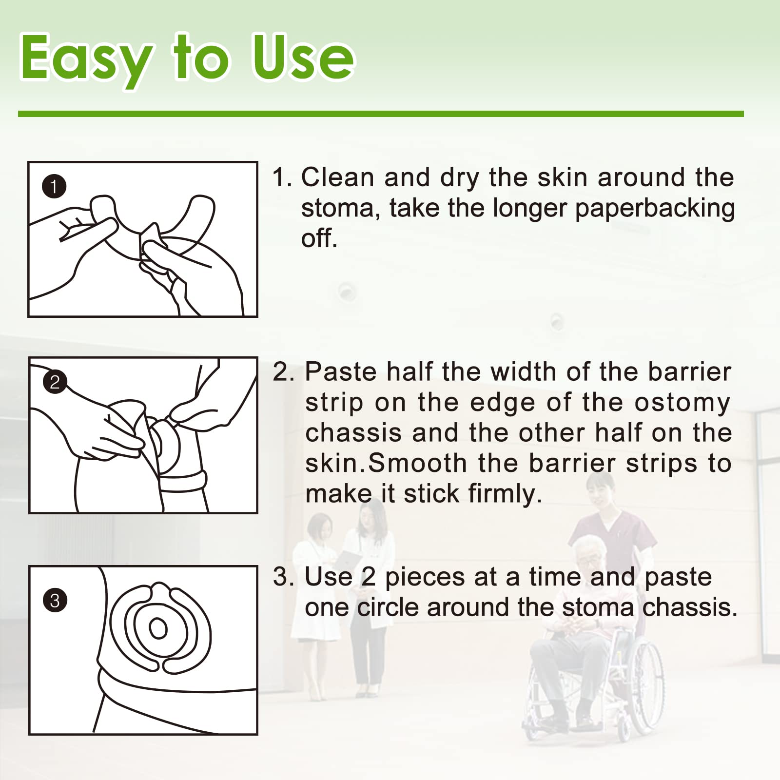 CARBOU ostomy barrier strips applied to skin for a comfortable, reliable seal.