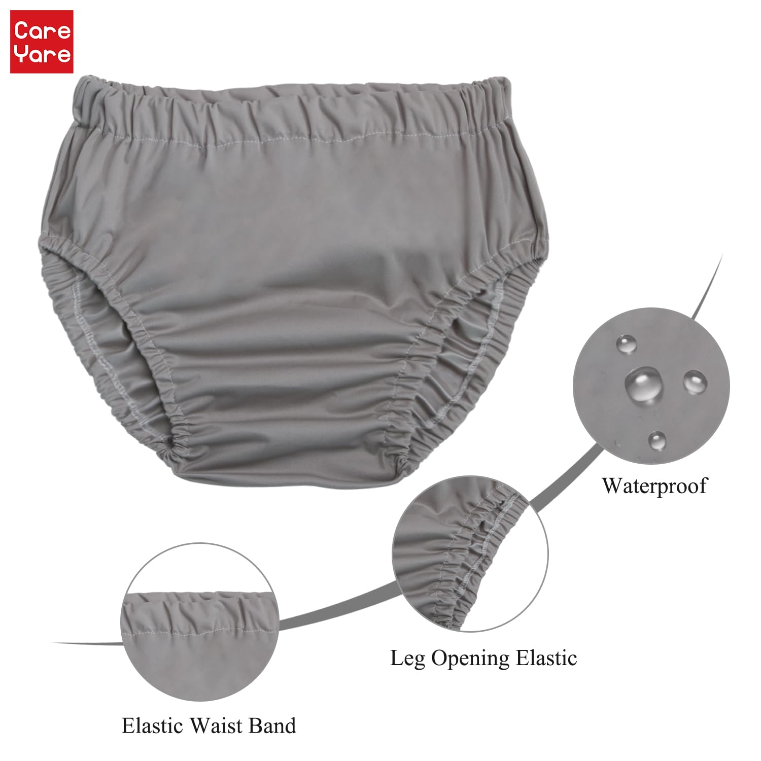 Care Yare noiseless rubber pants offer quiet, comfortable protection.