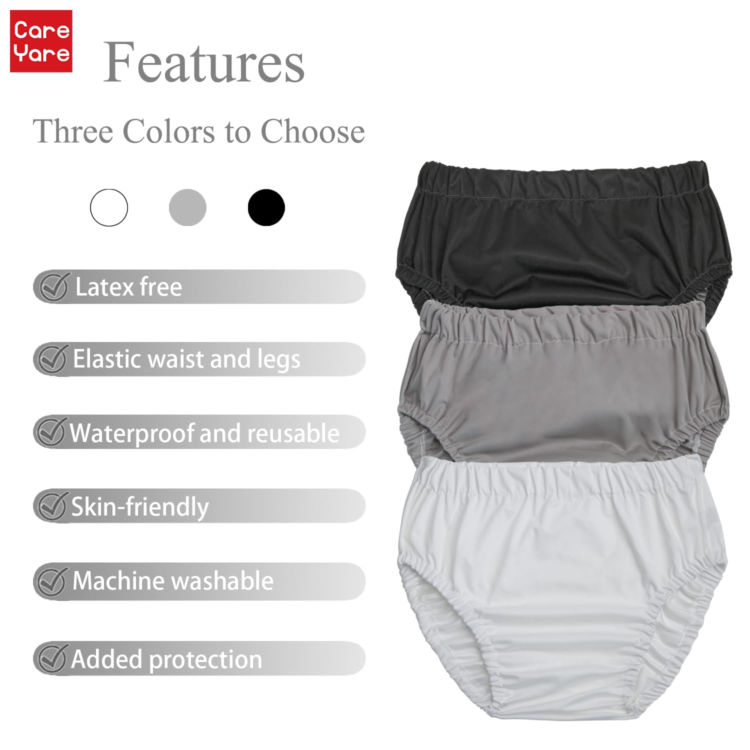 Care Yare reusable plastic pants pack highlighting sustainable protection.
