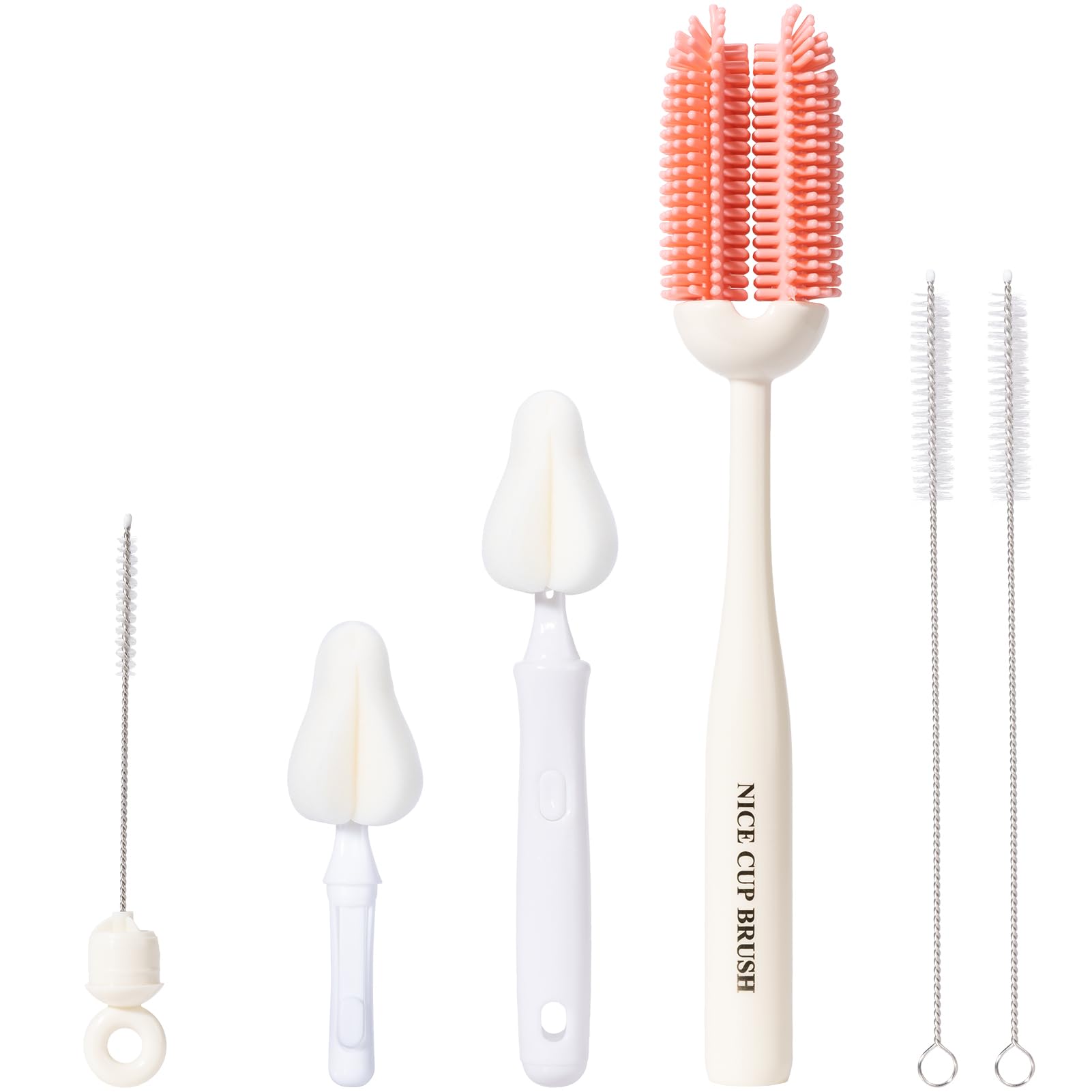 CAREBABYMORE 5-in-1 silicone bottle brush kit cleans bottle mouths thoroughly.