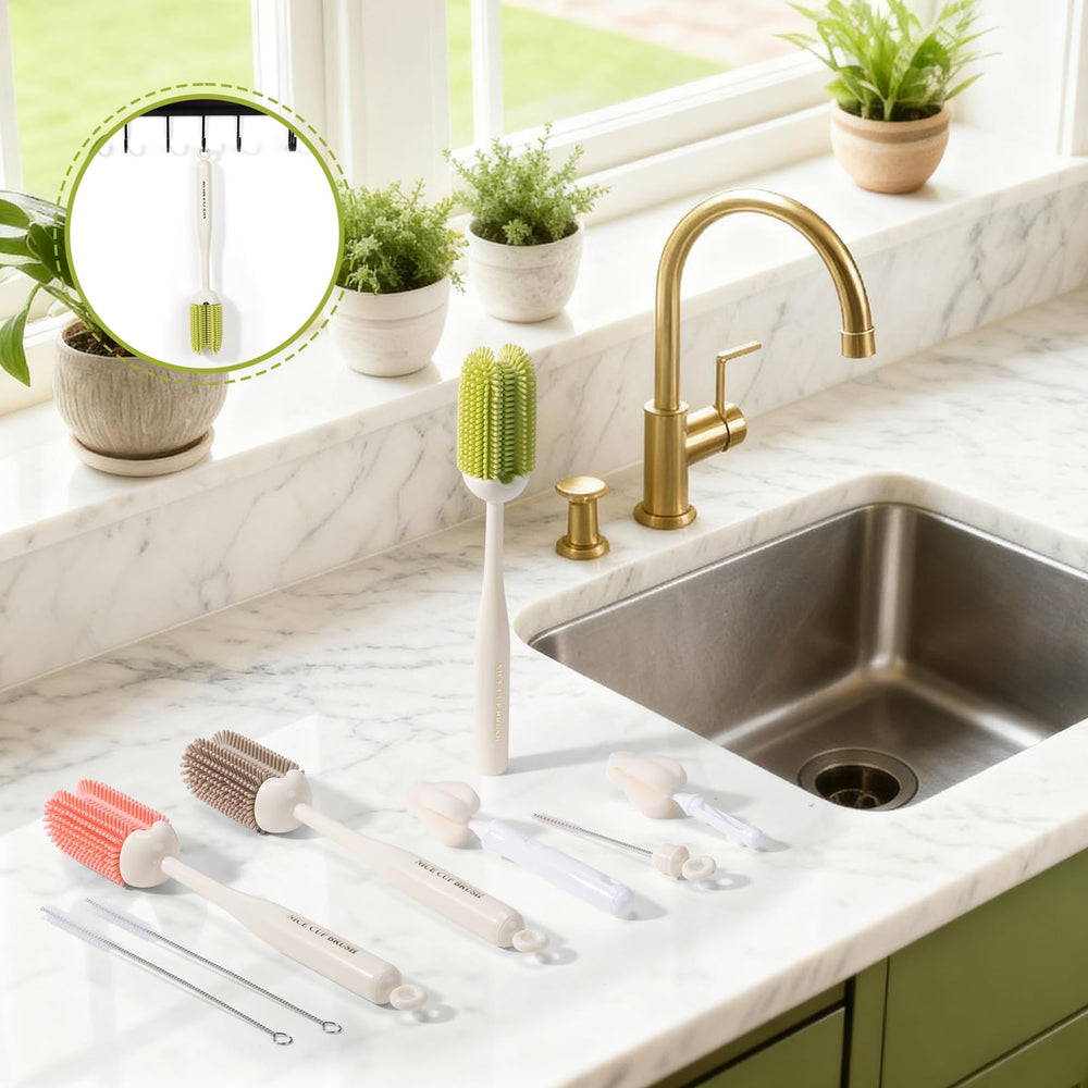 CAREBABYMORE wide-neck bottle cleaning brush reaches wide openings easily.