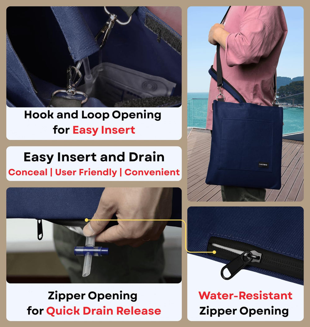 Caredgitz discreet design hides tubes and bag while staying comfortable during wear.