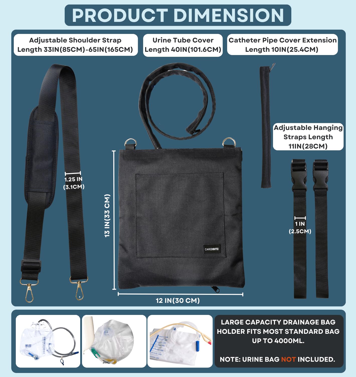 Caredgitz Catheter Bag Holder tube cover 40-inch keeps tubes organized and hidden.
