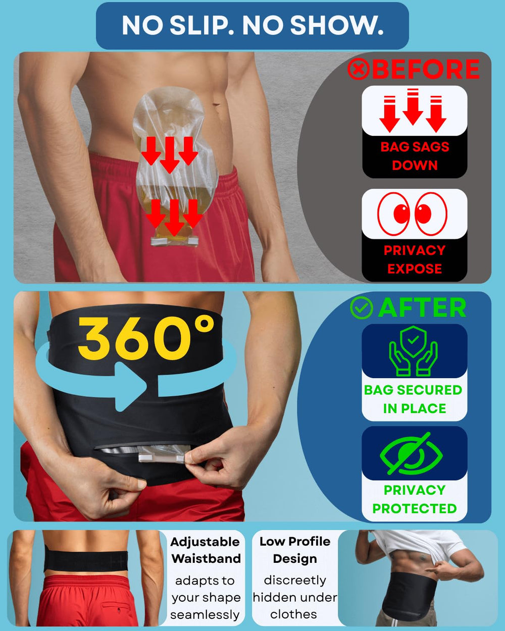 Caredgitz ostomy belt adjustable snug closure for personalized fit.