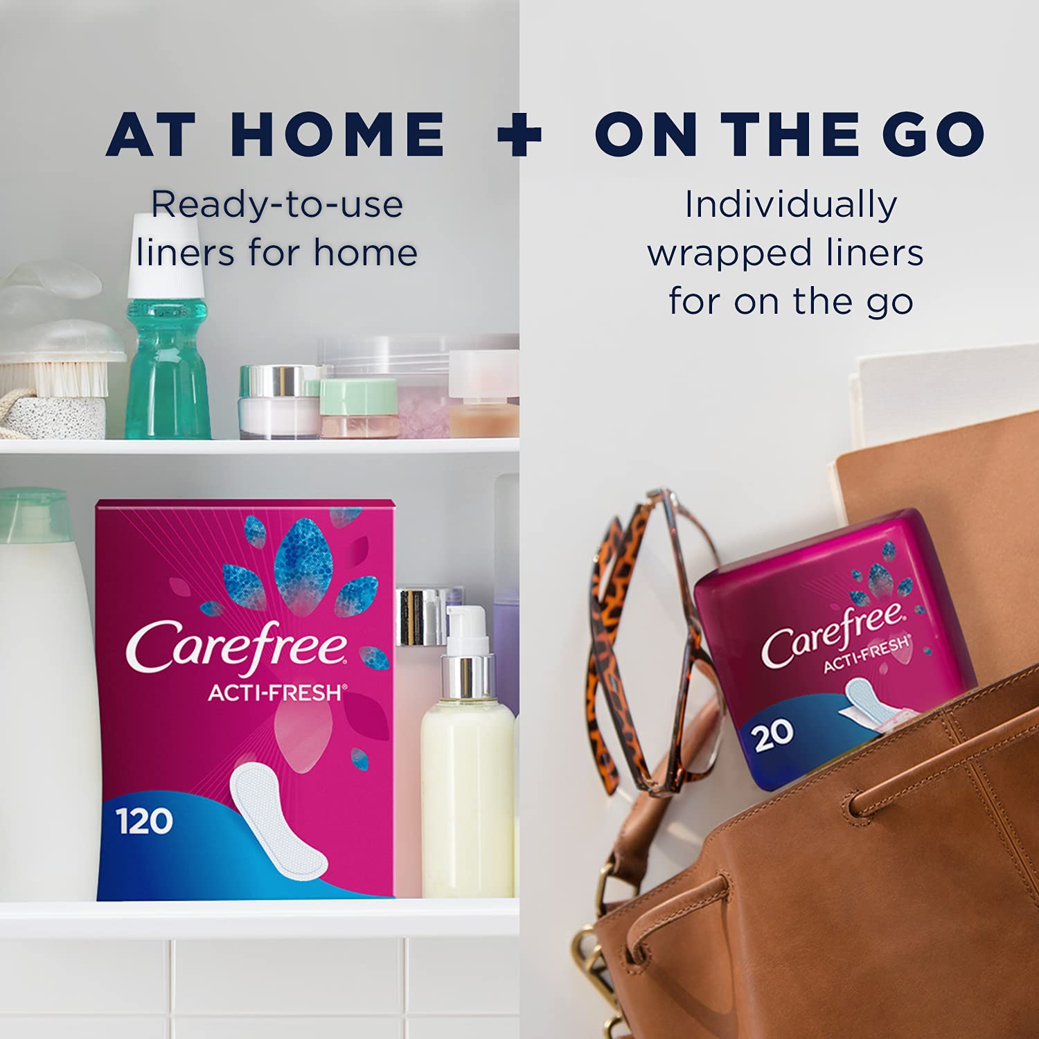 Carefree Acti-Fresh absorbent-core close-up demonstrates quick moisture lock for freshness.