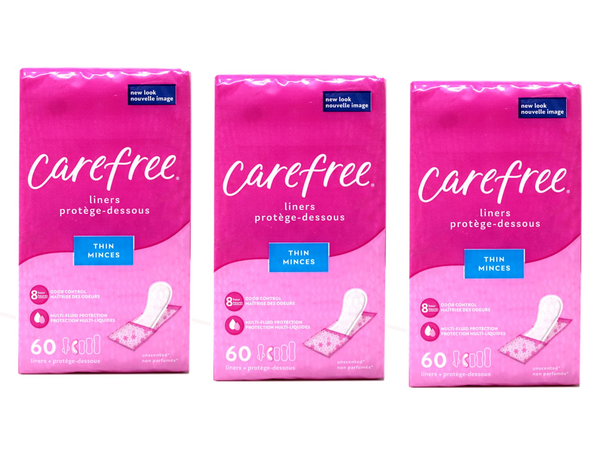 Carefree Acti-Fresh pantiliner with ultra-thin soft feel for daily comfort.