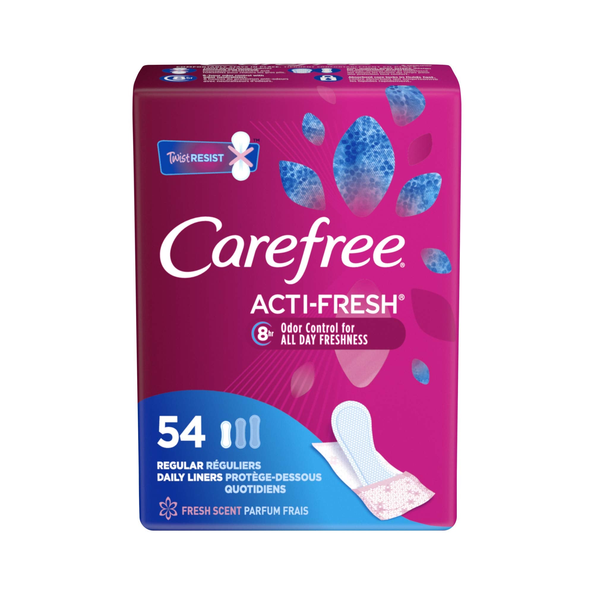 Carefree Acti-Fresh body-shaped pantyliner pack front view for daily protection