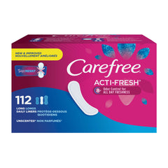 Carefree Acti-Fresh panty liners packaged for daily protection and convenience.