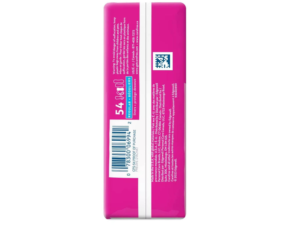 Carefree Acti-Fresh pantiliner outer-wrap highlights discreet storage.