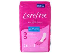 Carefree extra-long unscented panty liner absorbent core close-up highlights moisture-wicking