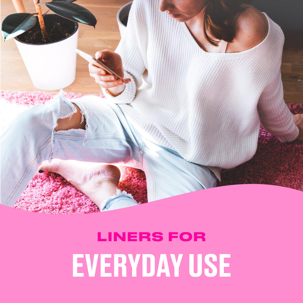 Carefree liner demonstrates discreet profile under thong underwear.