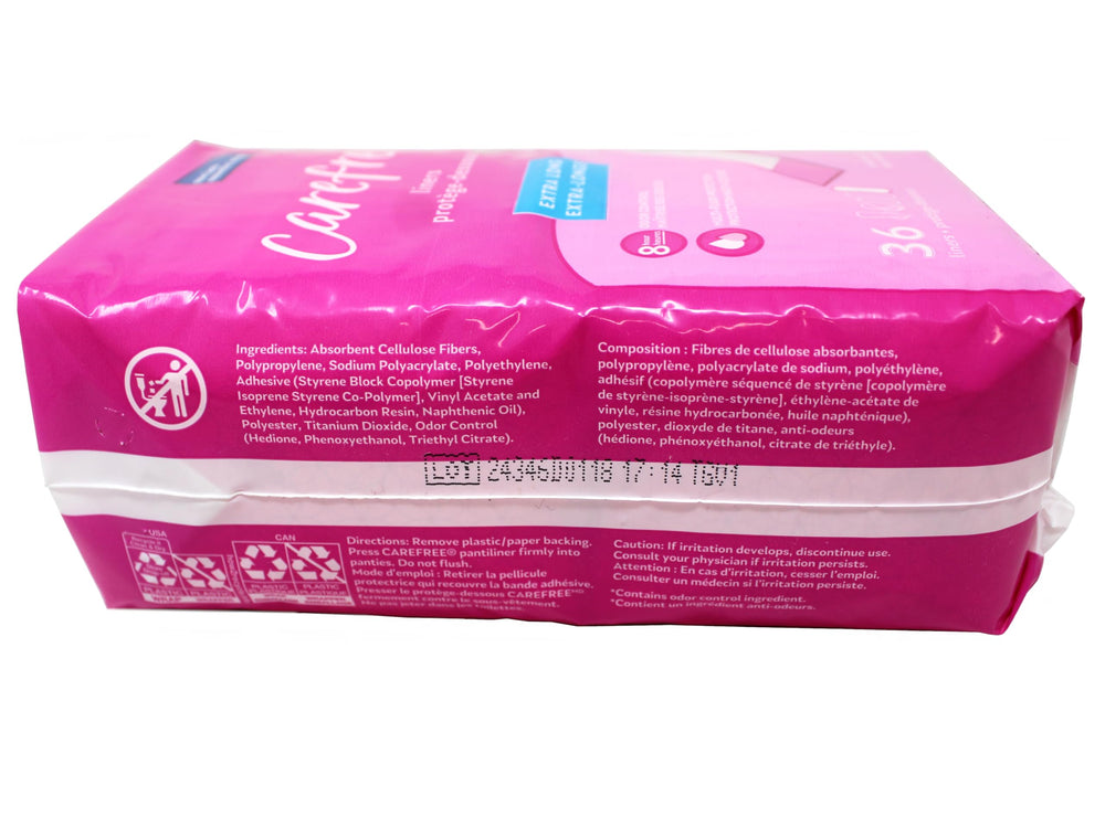 Carefree unscented panty liner box and pack highlighting everyday comfort