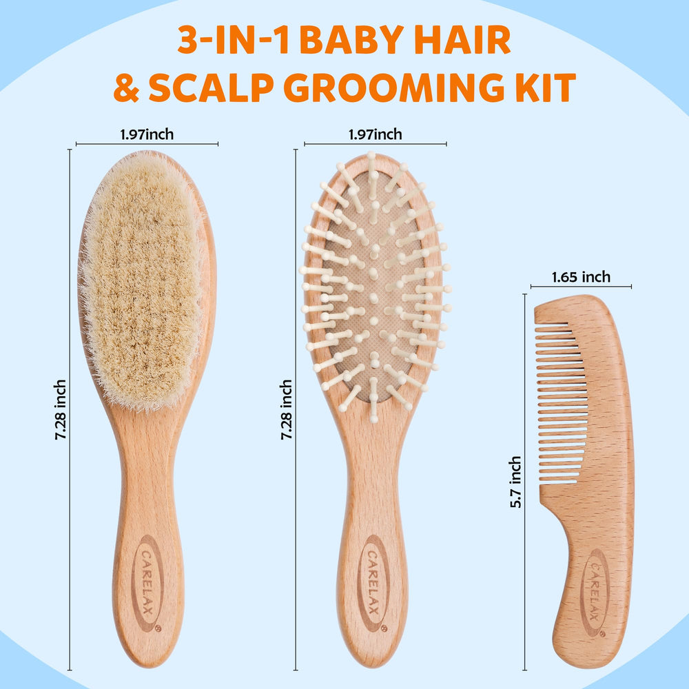 CARELAX anti-slip wooden handle provides secure, comfortable grip during grooming.