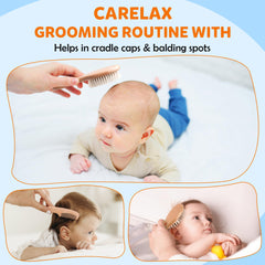 CARELAX cradle-cap prevention through daily scalp massage with gentle bristles.