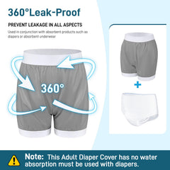 CARER diaper cover gray medium elastic waist closeup highlights secure comfortable fit.