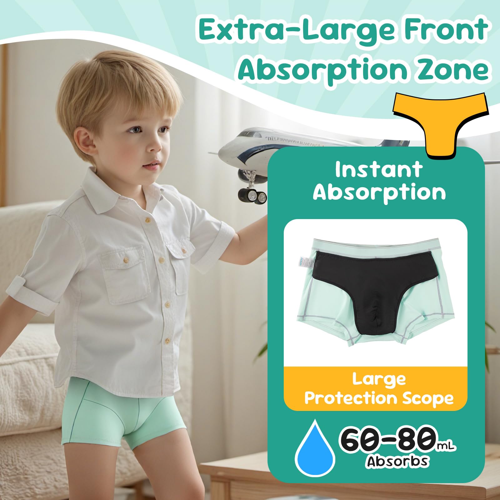 Side view of CARER Boys Incontinence Underwear showing breathable cotton fabric for comfort