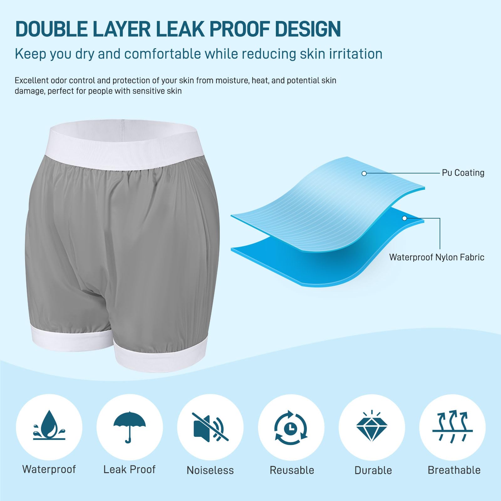 CARER elastic waist and legs for a secure, comfortable fit