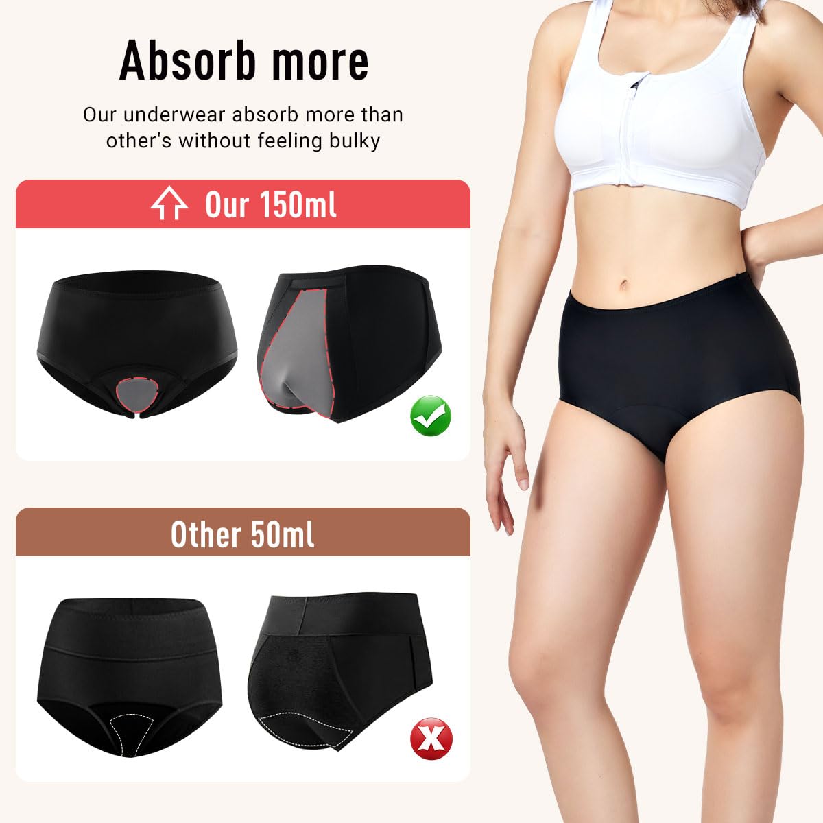 CARER Incontinence Underwear for Women breathable fabric keeps you comfortable all day.