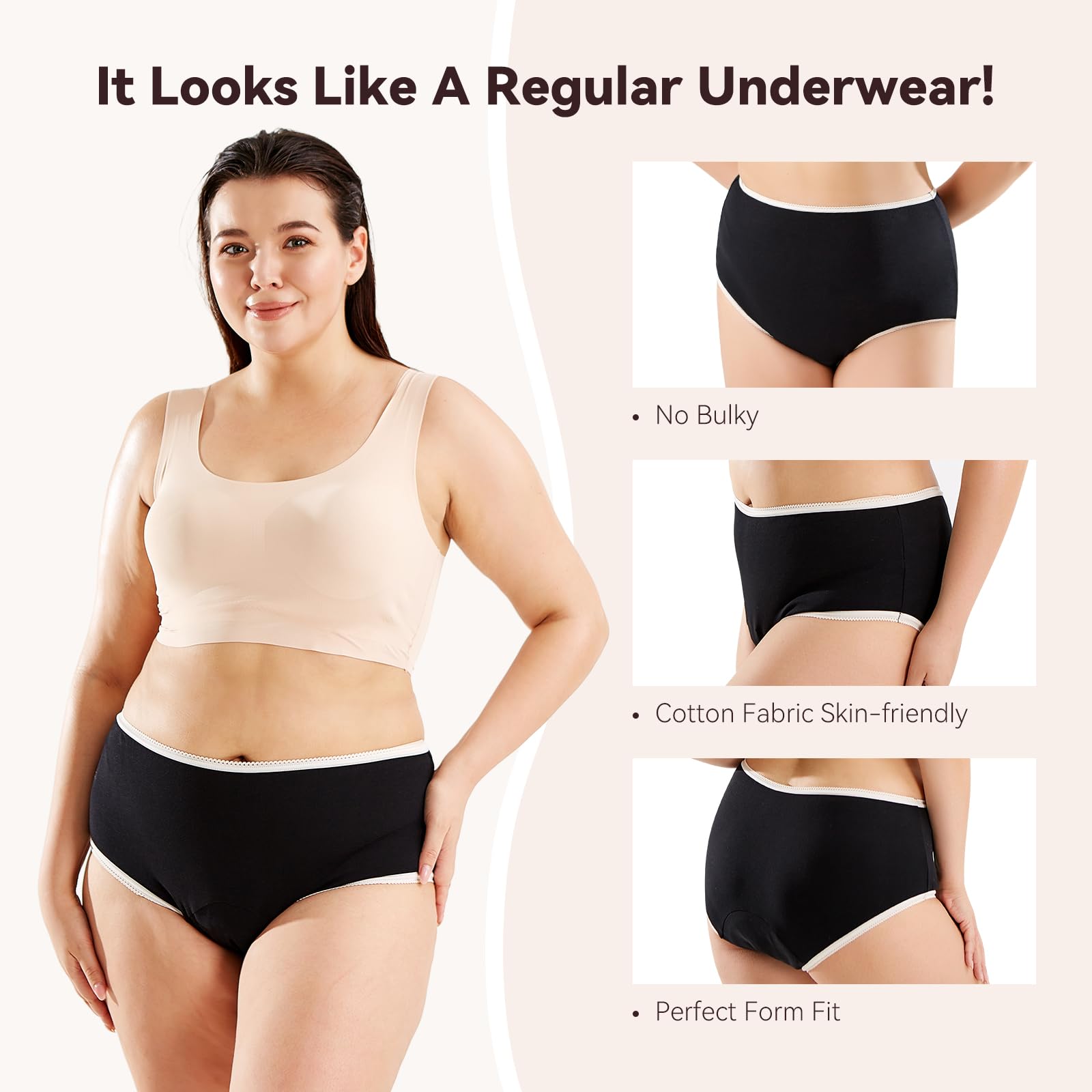 CARER leak-proof seams illustrate secure fit during movement.